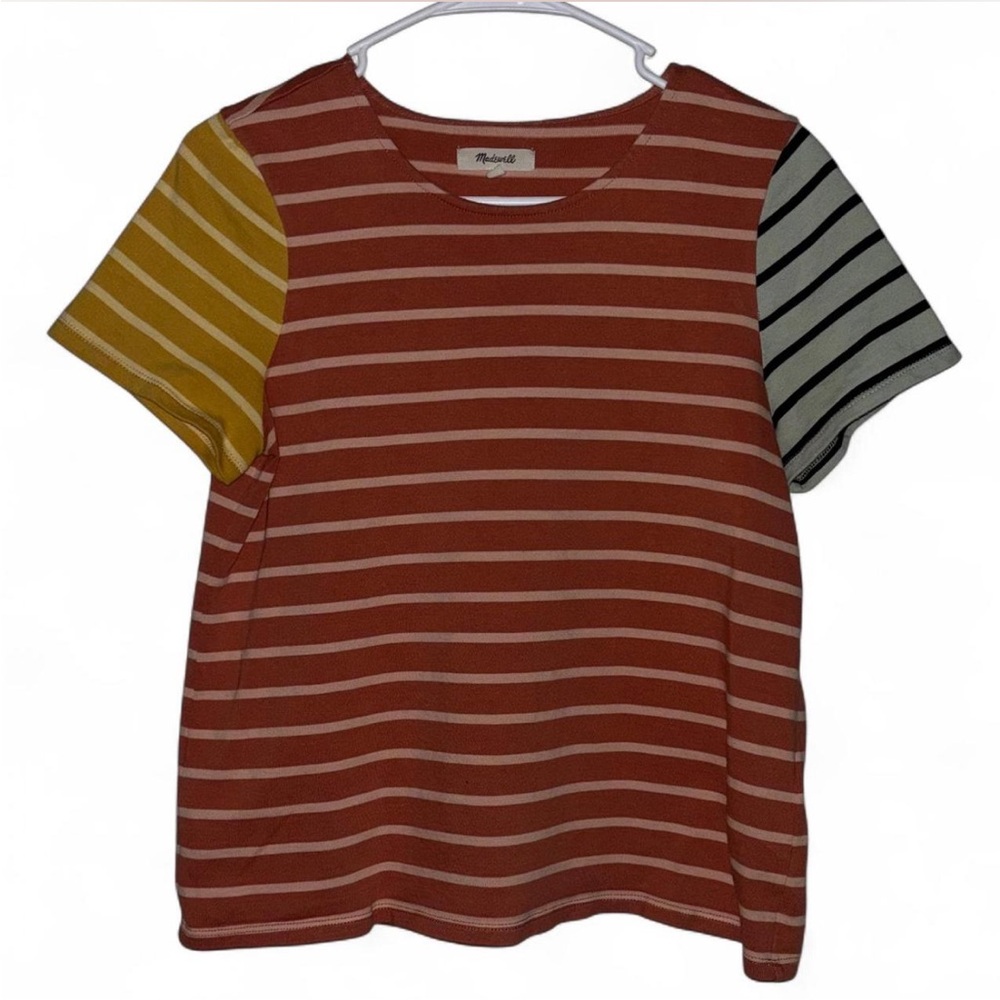 Madewell Boxy-Crop Tee Colorblock Stripe Size S